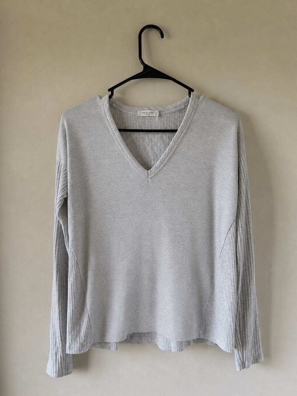 Rag & Bone Ribbed Mixed Media V-Neck Long Sleeve